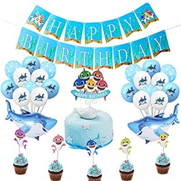 under the sea Ocean Shark Theme party decorations Favors Includes Shark Balloons Shark Cake Topper Baby Shark Birthday Party Supplies Decorations for Boys And Girls Shark Birthday Banner Pink
